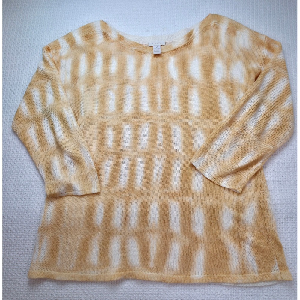 Chico's Tie-Dye‎ Knit Sweater Womens 2 Large Yellow White  Coastal